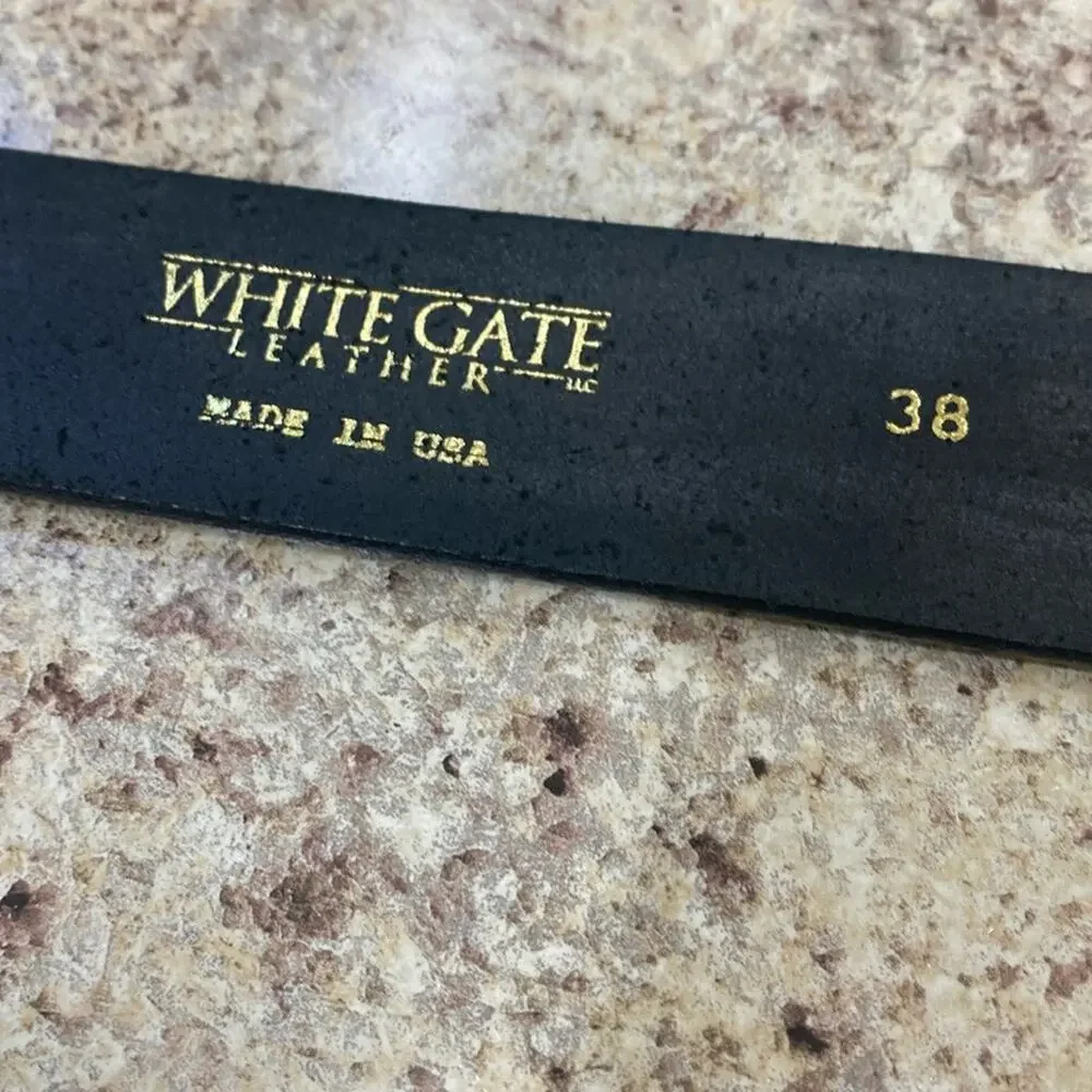 Vintage White Gate men’s black leather size 38 belt silver buckle